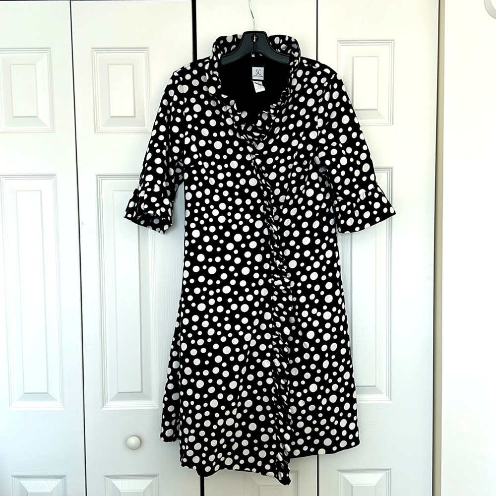Sara Campbell ruffled polka dot black and white wrap dress size L